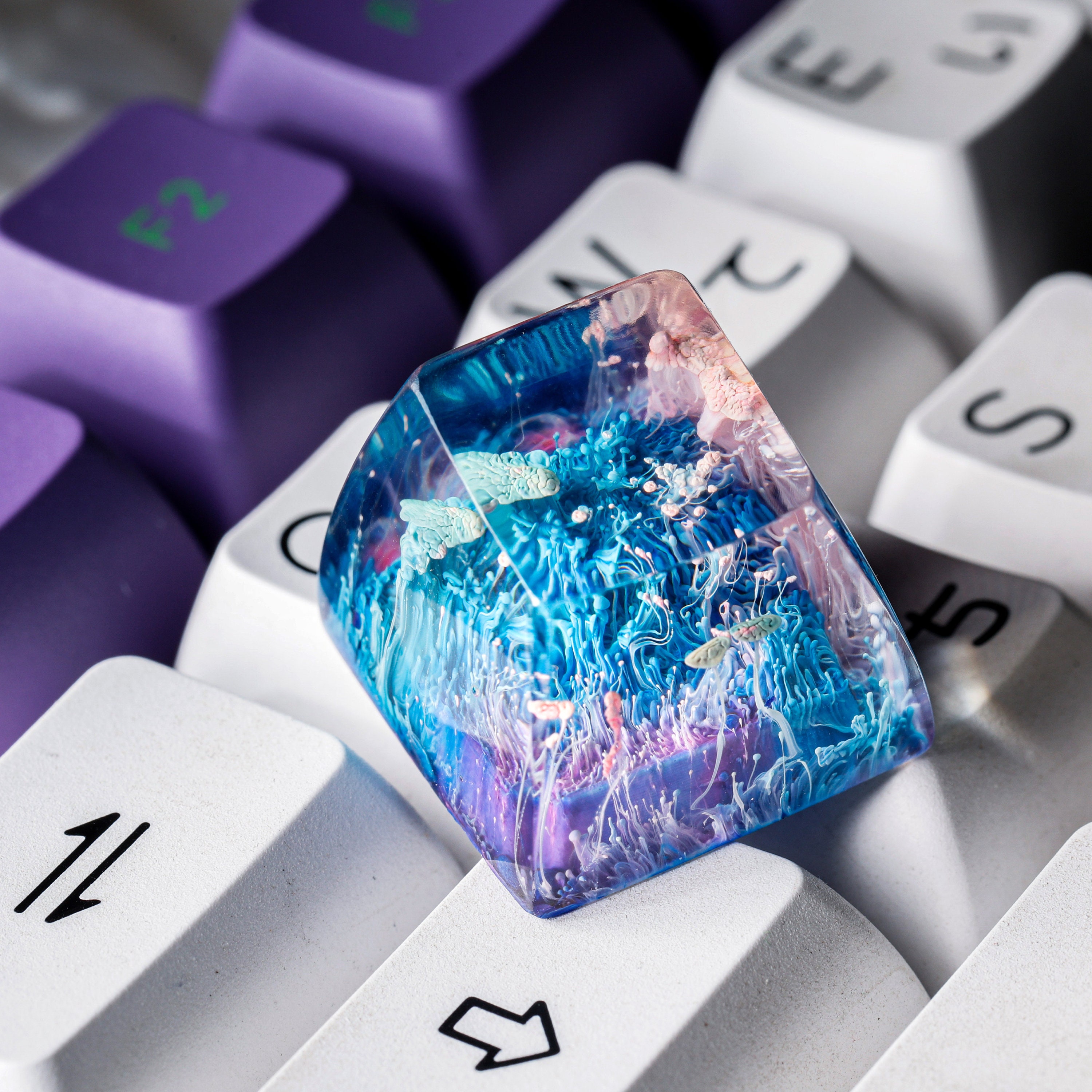 Coral Keycap, Pink & Blue Keycap, Ocean Keycap, Keycap For Cherry MX Switches Mechanical Keyboard, Handmade Gift